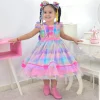 Vestido Infantil Xadrez nas cores: Rosa, vermelho e azul – Perfeito para sua pequena arrasar nas festas juninas!