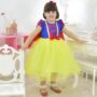 Festa Branca de Neve: decoração simples, centro de mesa, bolo e vestido infantil