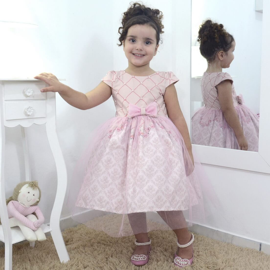 Vestido infantil floral com tule rosa para aniversário de menina de 10 anos