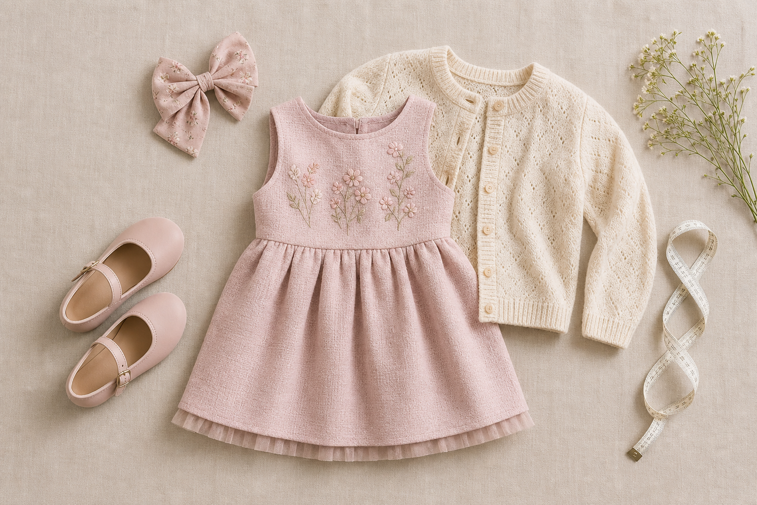 Vestido cardigan laço e sapatilha para look infantil de apresentação