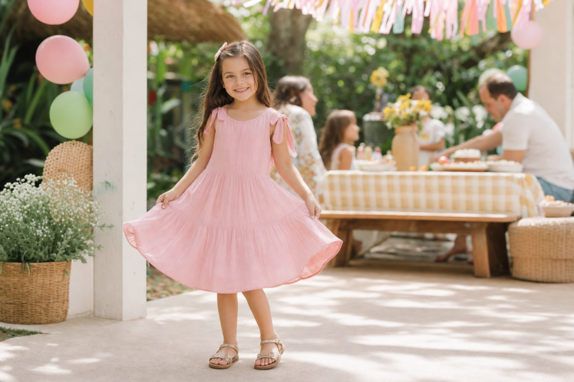 Roupa infantil para aniversário em dia quente: tecido leve e movimento