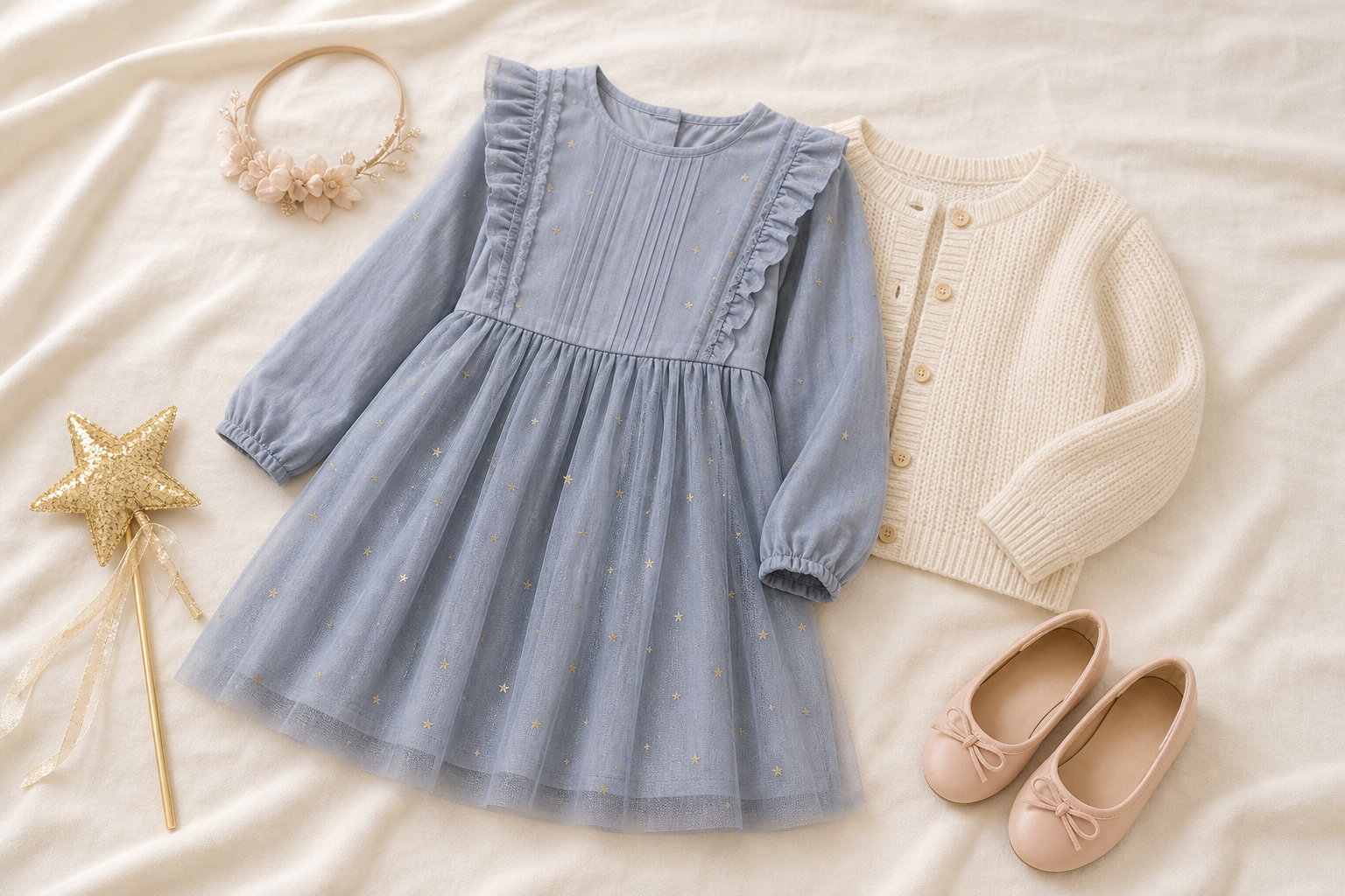 Vestido cardigan sapatilha e acessório para teatrinho escolar