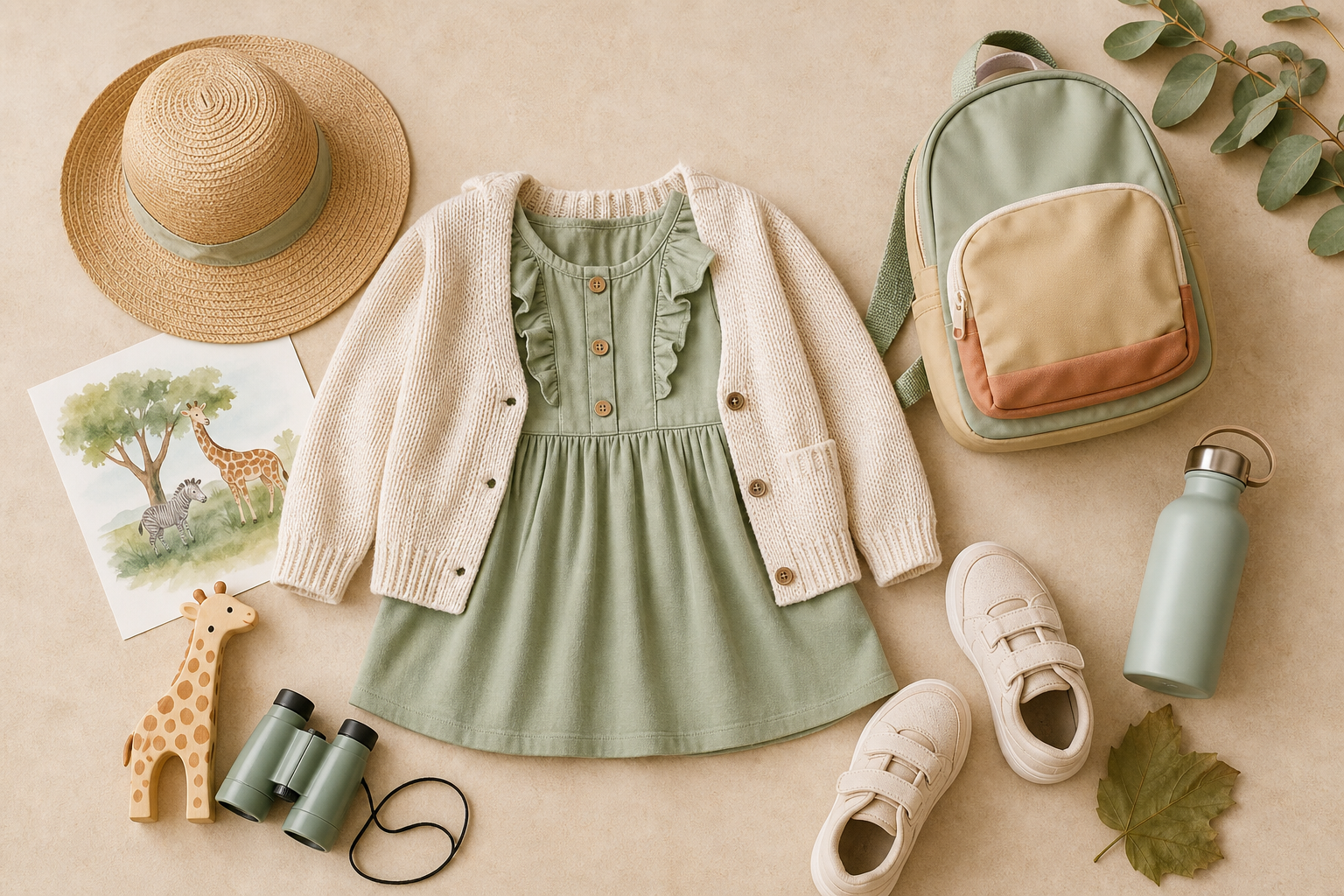 Look infantil com chapéu tênis mochila e garrafa para zoológico