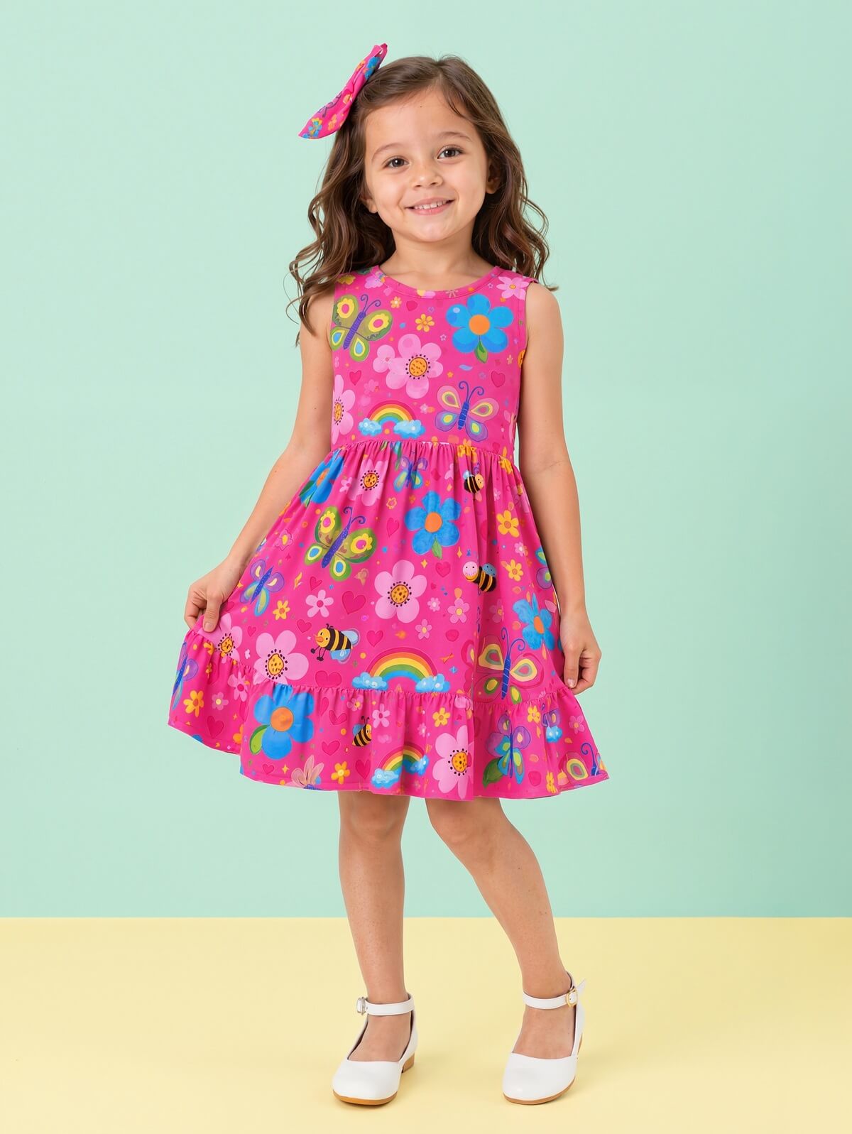 Vestido infantil juvenil estampado com laço da loja Moderna Meninas, produto real para aniversário