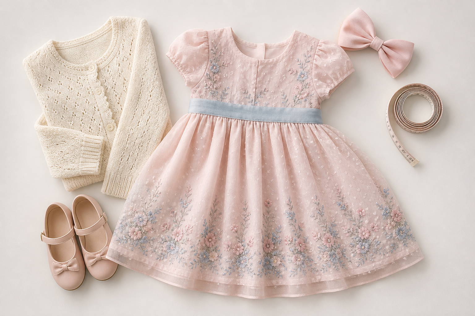 Vestido infantil cardigan sapatilha e laço para ocasião familiar