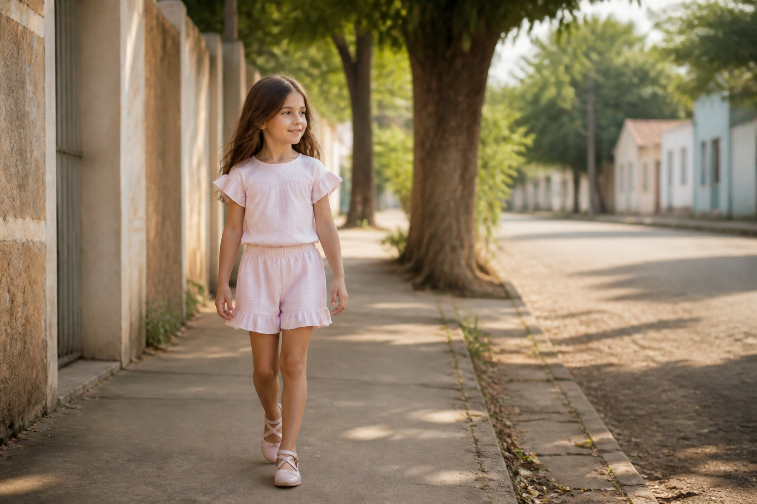 Menina usando conjunto infantil feminino confortável em passeio ao ar livre em Leopoldo de Bulhões, Goiás