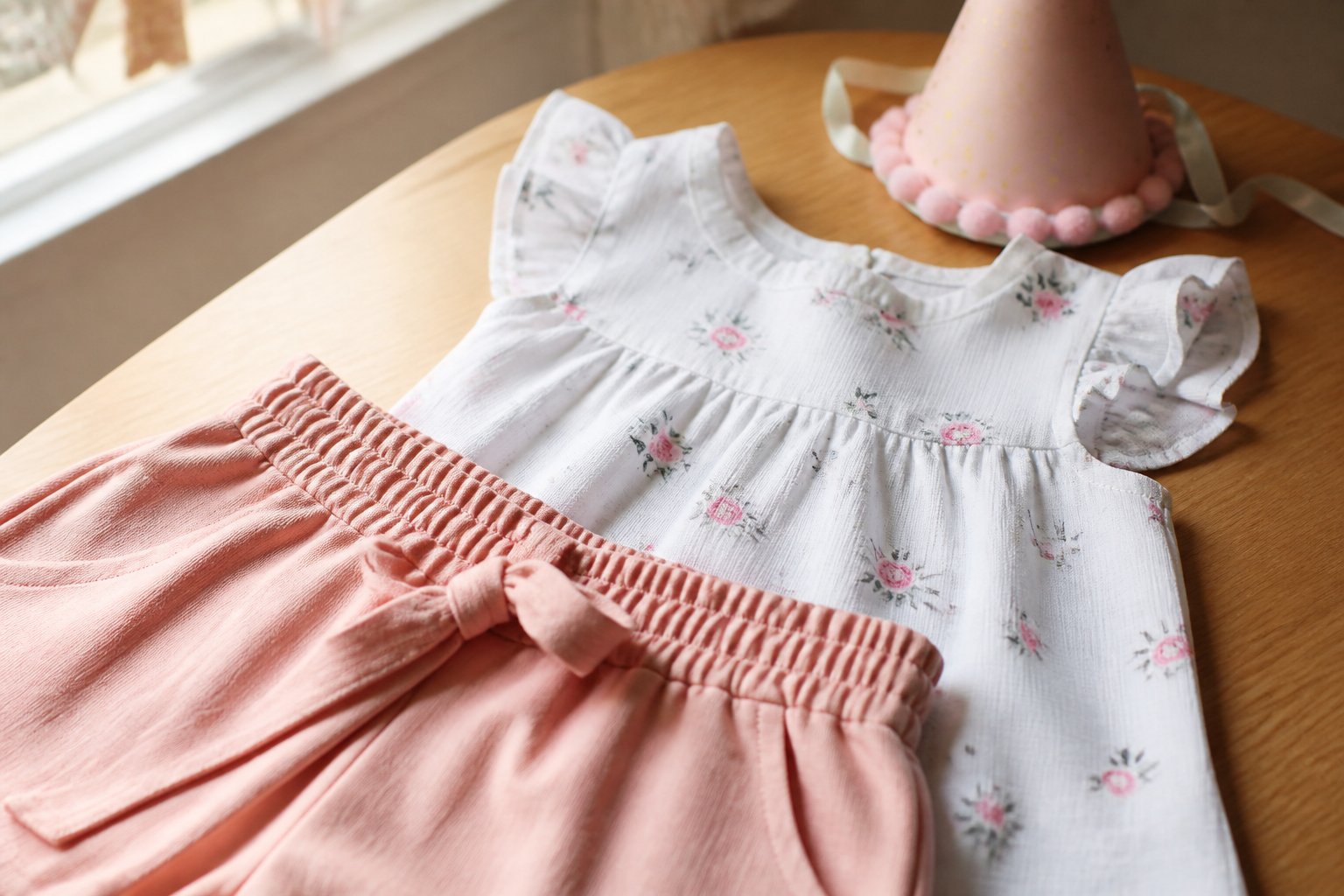 Detalhes de tecido e acabamento em roupa infantil para aniversário