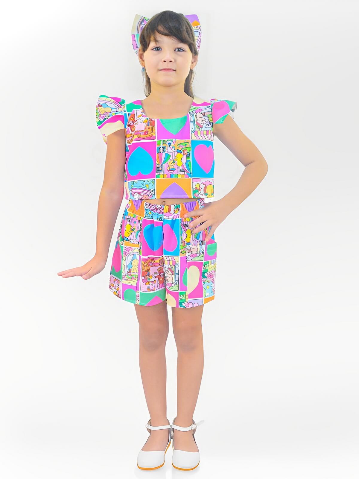 Conjunto infantil com blusa e short disponível na Moderna Meninas