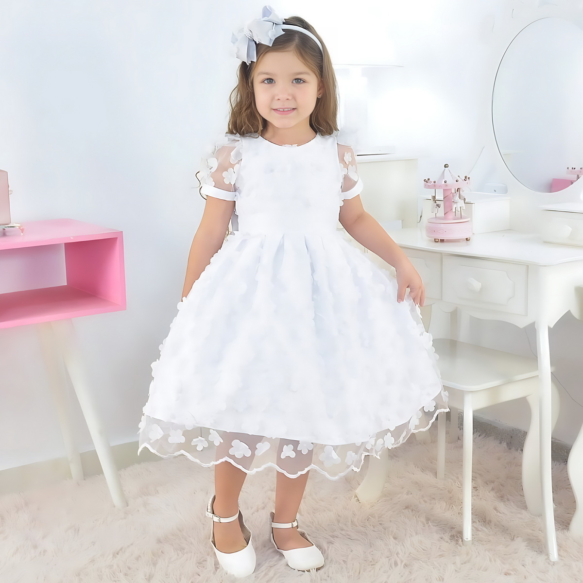 Vestido infantil branco para batizado da Moderna Meninas
