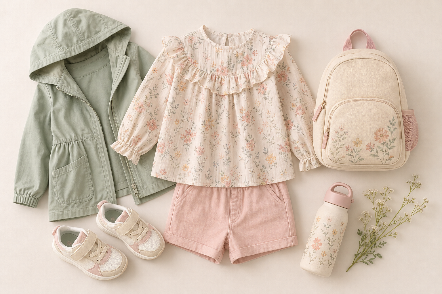 Look infantil com tênis mochila garrafa e camada leve para passeio cultural