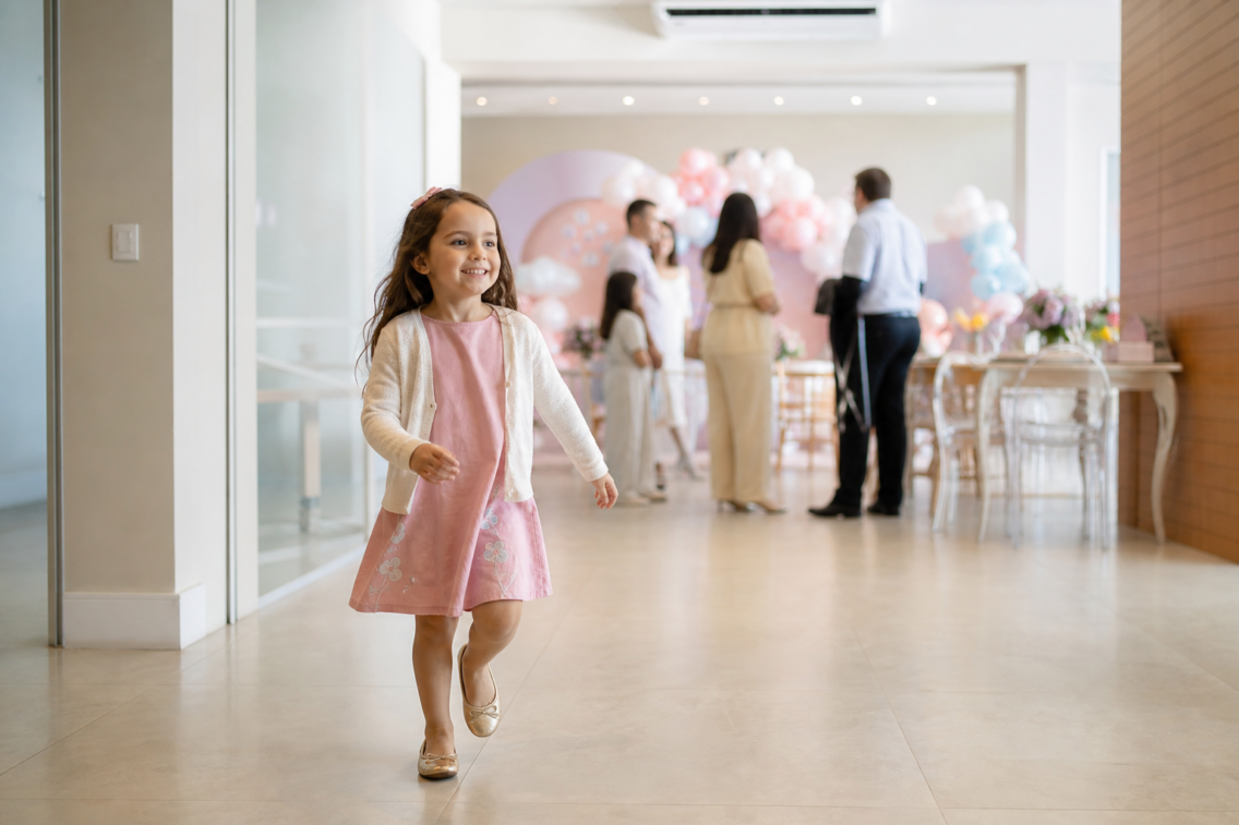 Roupa infantil para festa em salão com ar-condicionado: beleza sem frio nem desconforto