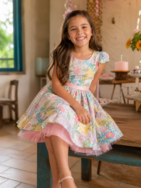 Vestido infantil para aniversário em Cabeceiras: temas, tecidos e tamanhos