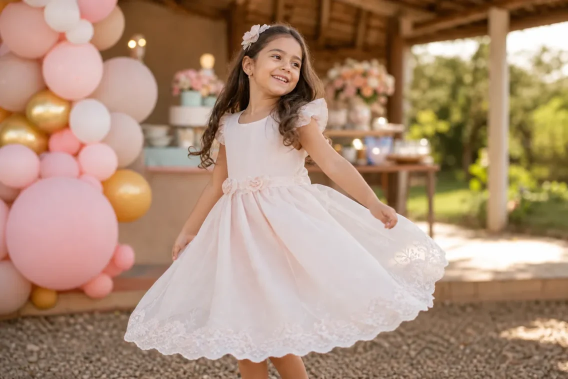 Vestido infantil para aniversário em Mara Rosa: guia de escolha por idade, tecido e ocasião