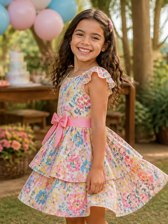 Vestido infantil para aniversário em Nazário: temas, tecidos e tamanhos