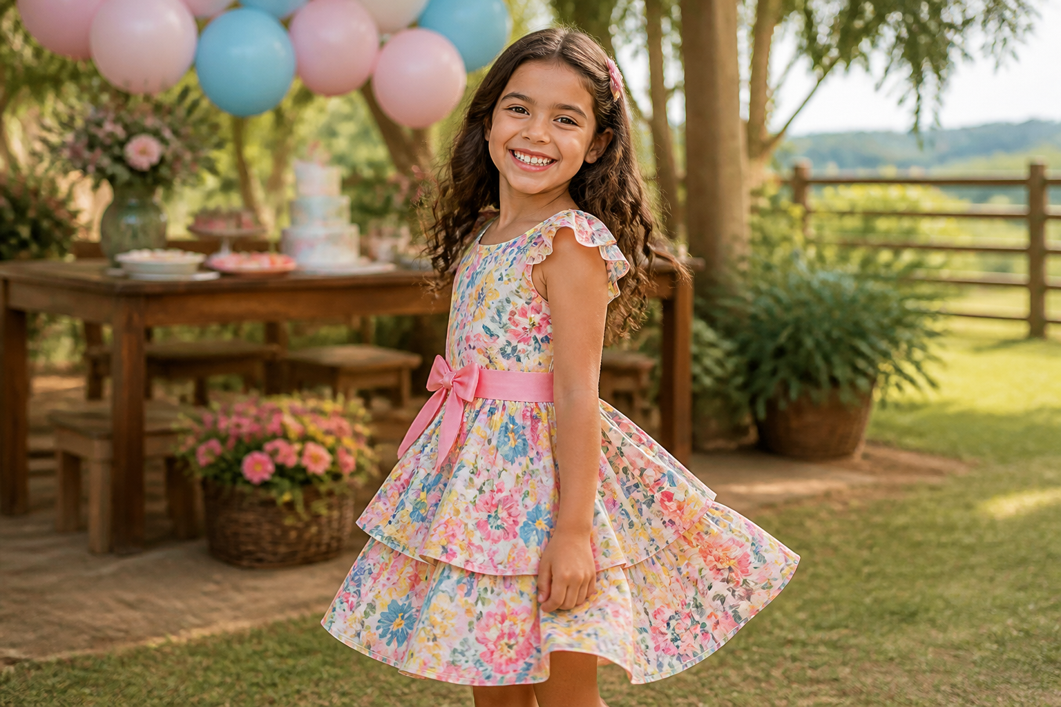 Menina usando vestido infantil confortável para aniversário em Nazário