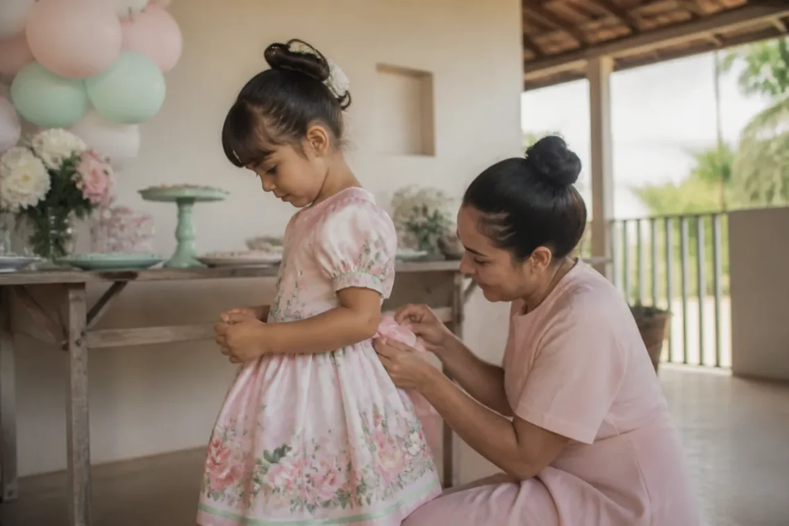 Vestido infantil para aniversário em Piranhas: escolha por tema, conforto e caimento