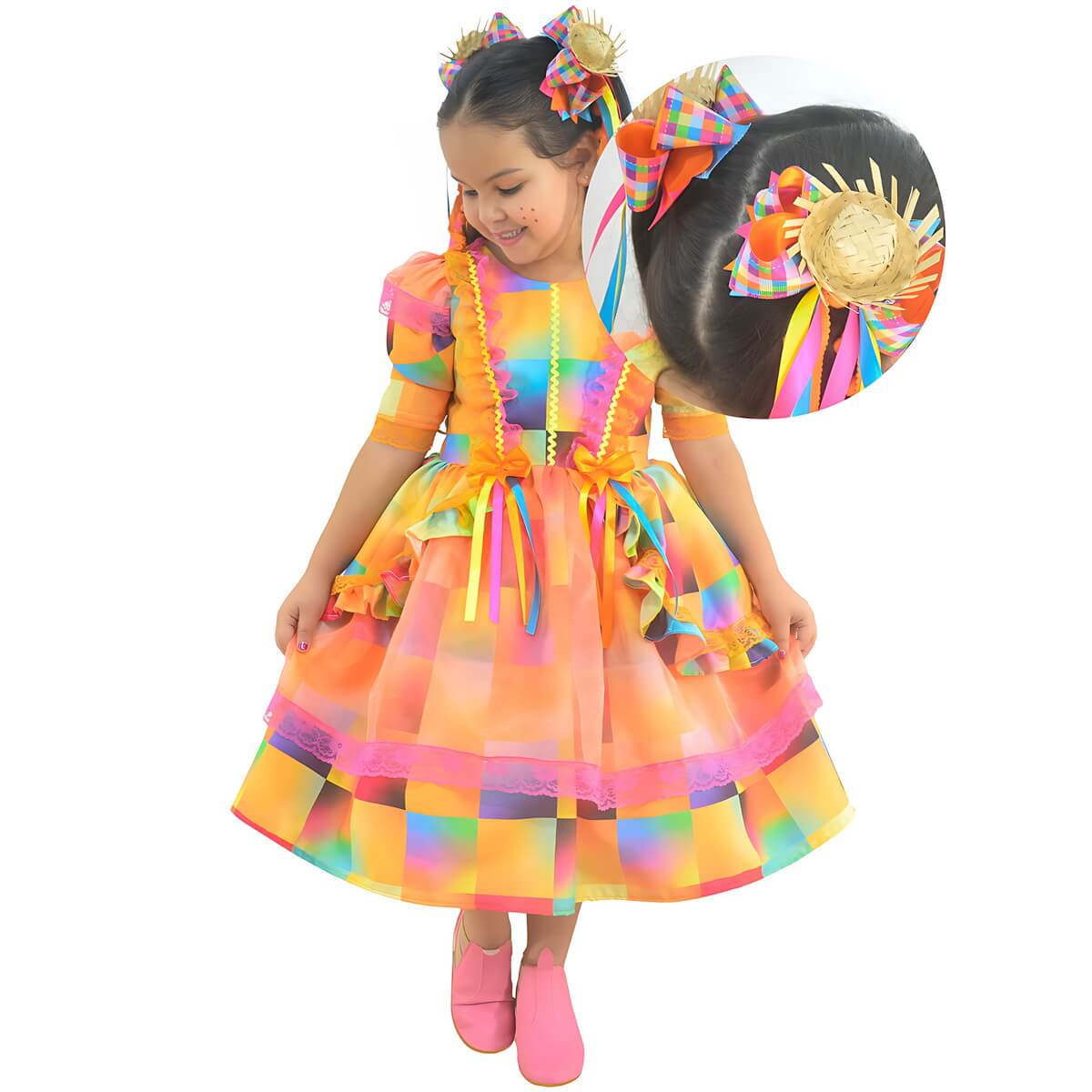Vestido infantil festivo com acessórios disponível na Moderna Meninas