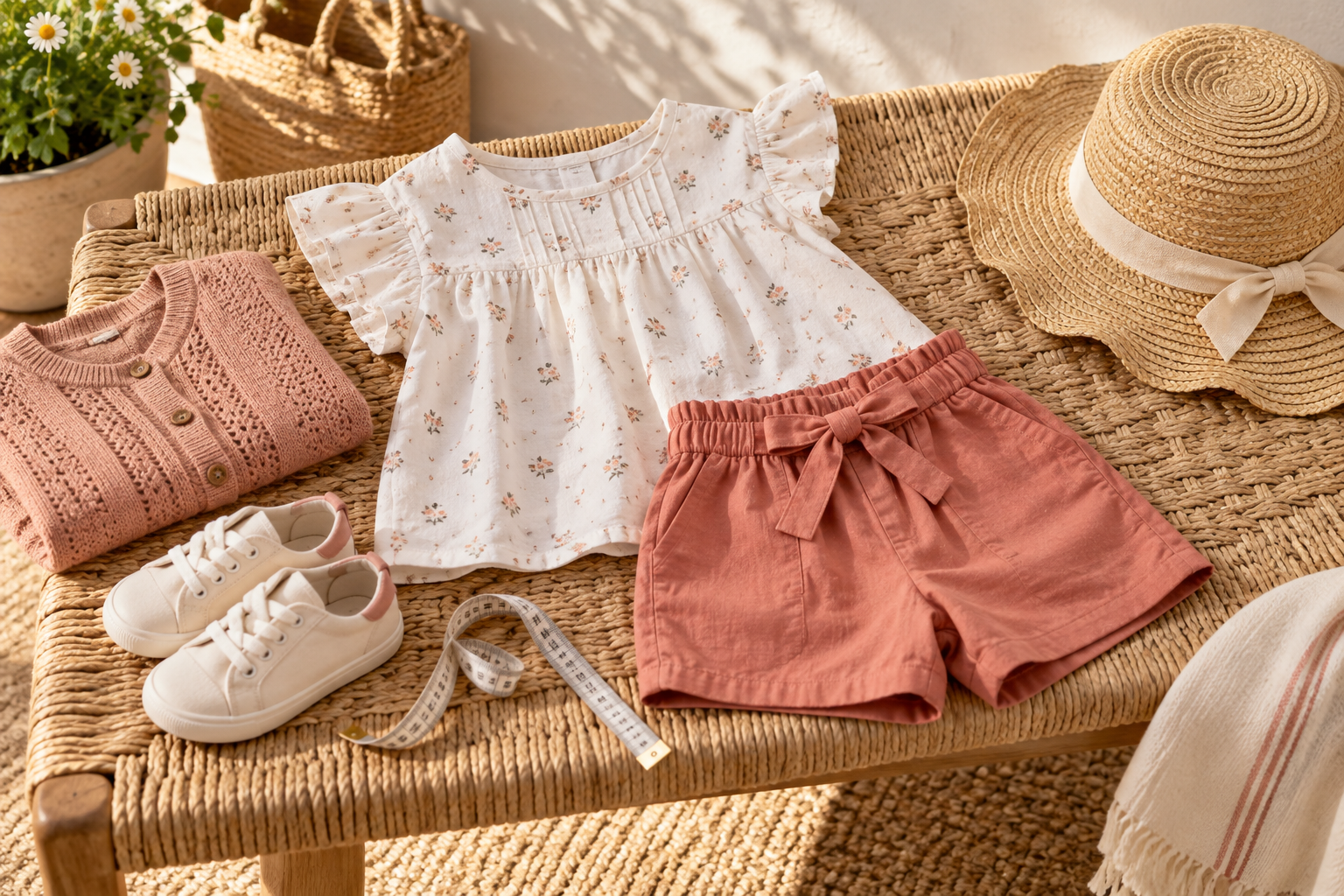 Conjunto infantil feminino com fita métrica e acessórios para escolher tamanho