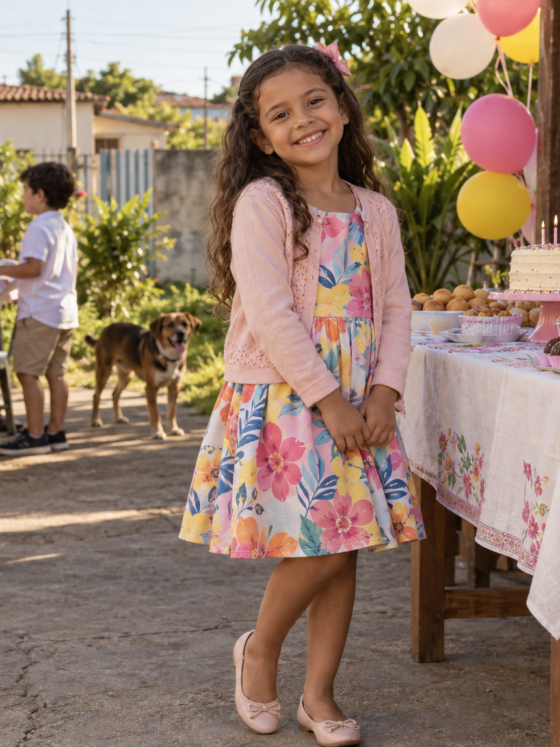 Look infantil feminino para aniversário no Jardim das Flores, Aparecida de Goiânia: ideias com conforto
