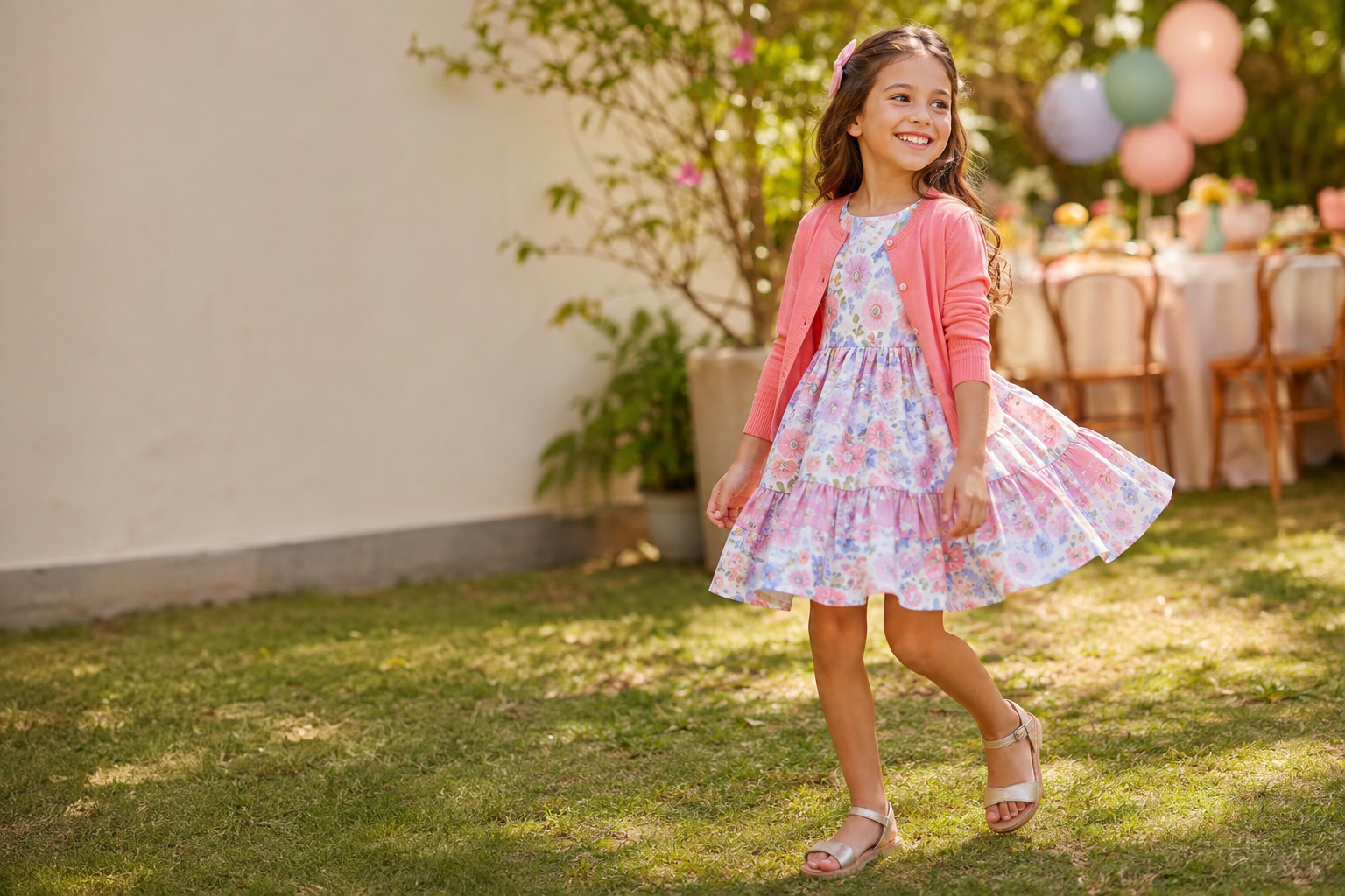 Menina usando look infantil feminino confortável em festa de aniversário