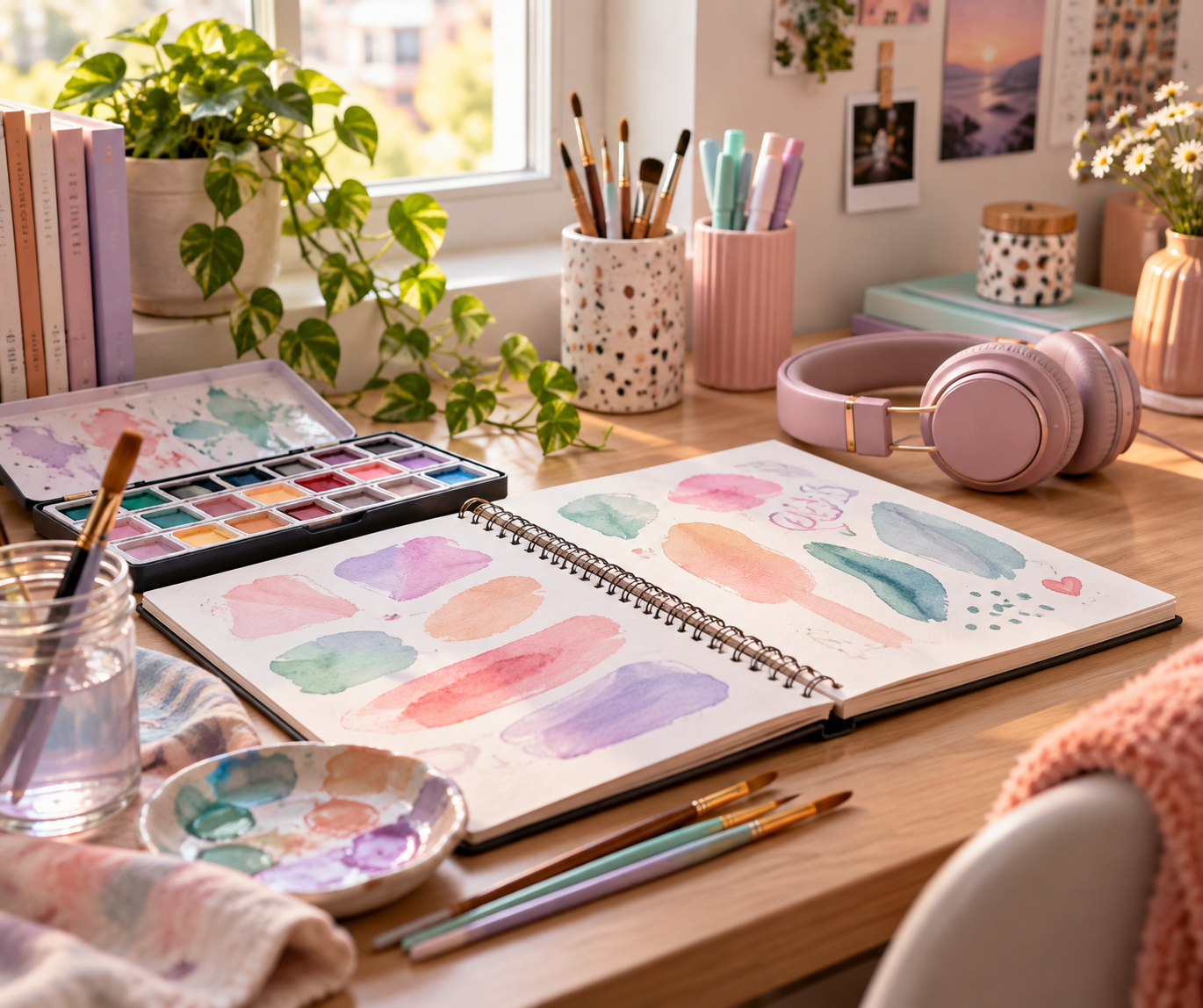 Mesa criativa com materiais de arte para presentear menina de 11 anos