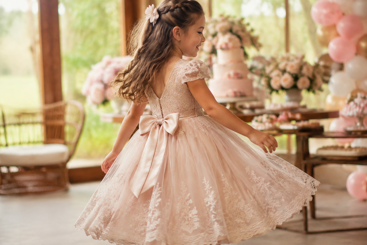 Menina usando vestido infantil de festa em uma comemoração de aniversário em Britânia, Goiás