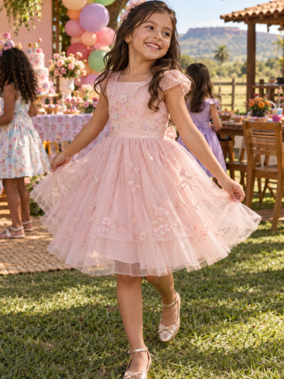 Vestido infantil para aniversário em Porteirão: guia por idade, tecido e ocasião