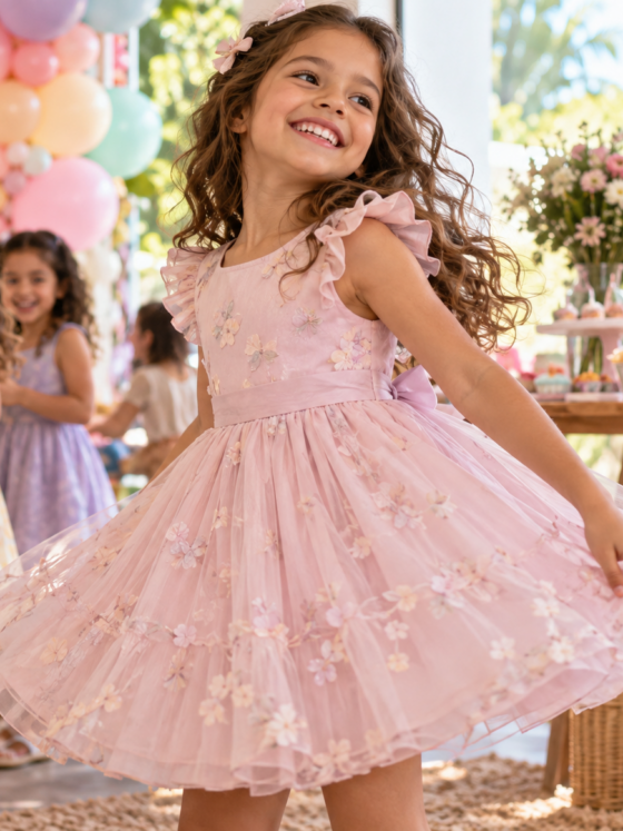Vestido infantil para aniversário em Rianápolis: guia por idade, tecido e ocasião