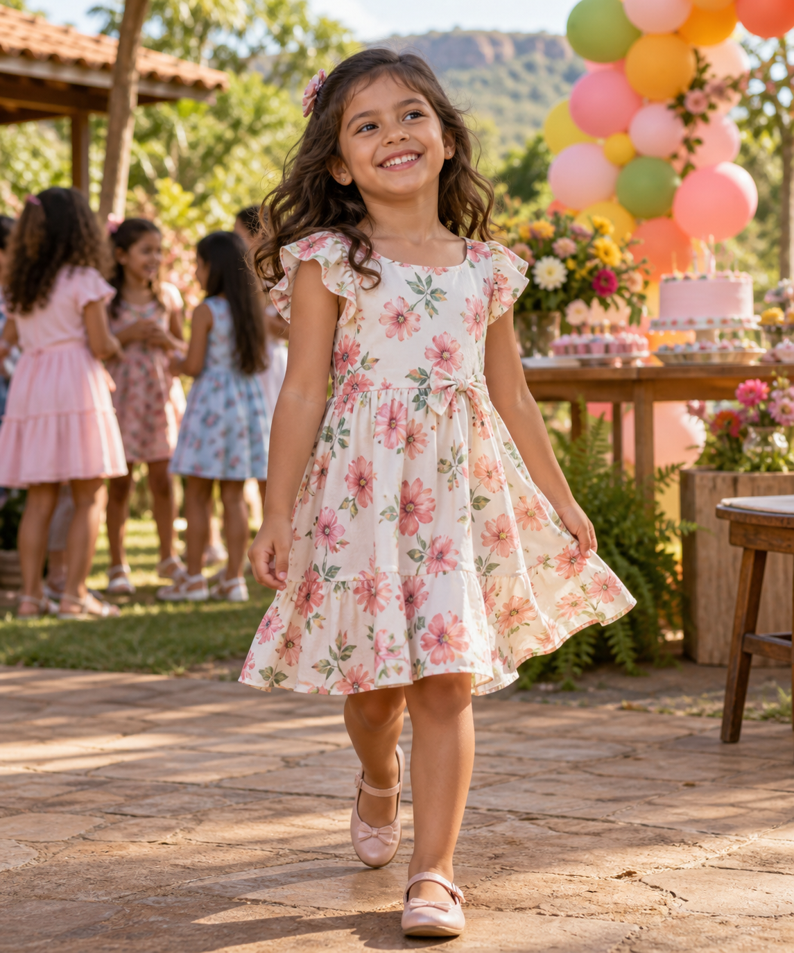 Criança usando vestido infantil em festa de aniversário