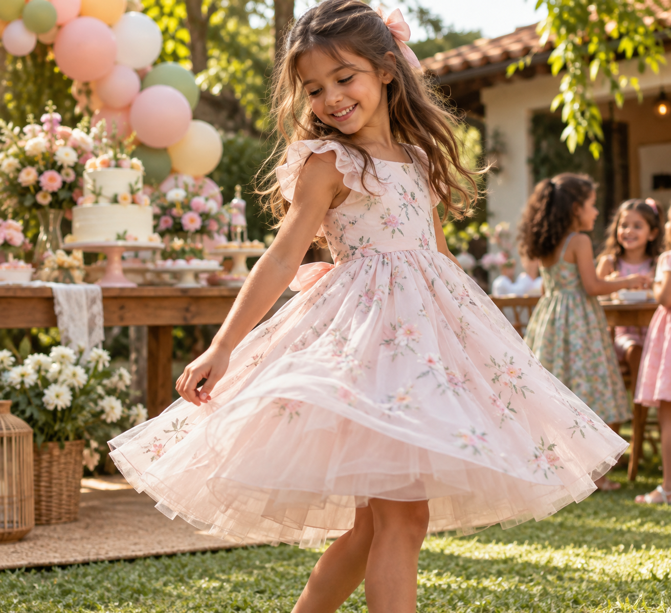 Menina usando vestido infantil de festa em aniversário em Taquaral de Goiás