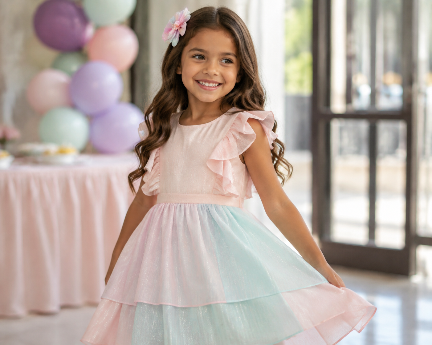 Menina usando vestido infantil confortável em uma festa de aniversário em Vila Propício