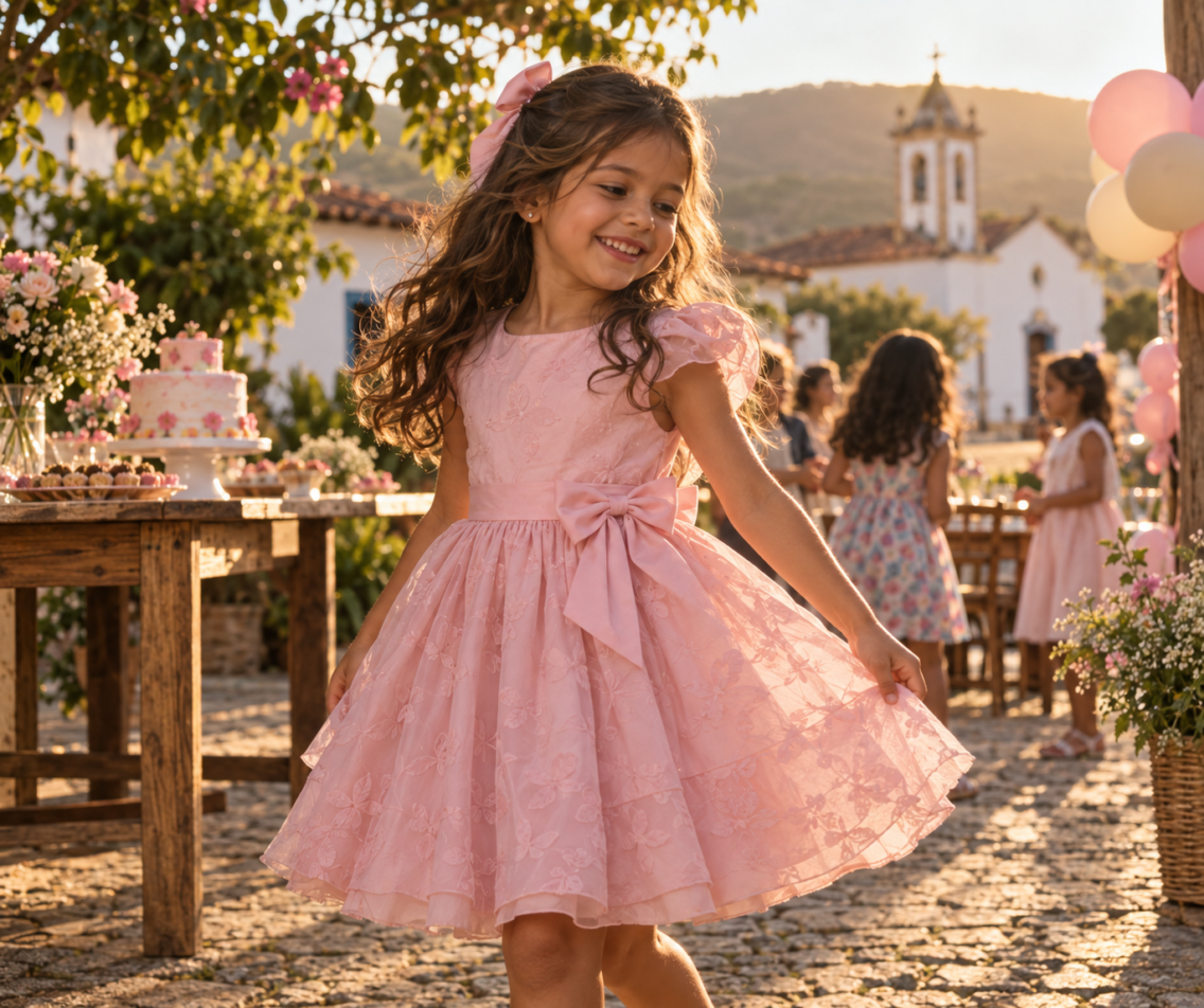 Vestido infantil para festa em Itajá: conforto, tecido e escolha por idade