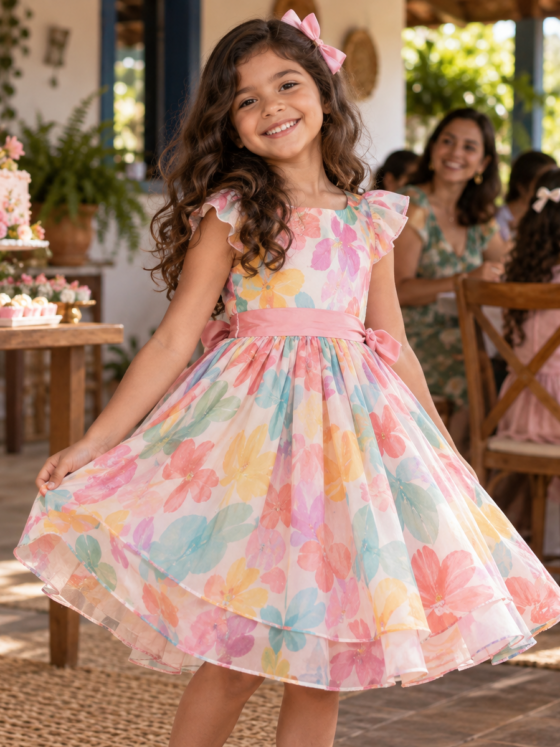 Vestido infantil para festa em Vila Boa: conforto, tecido e escolha por idade