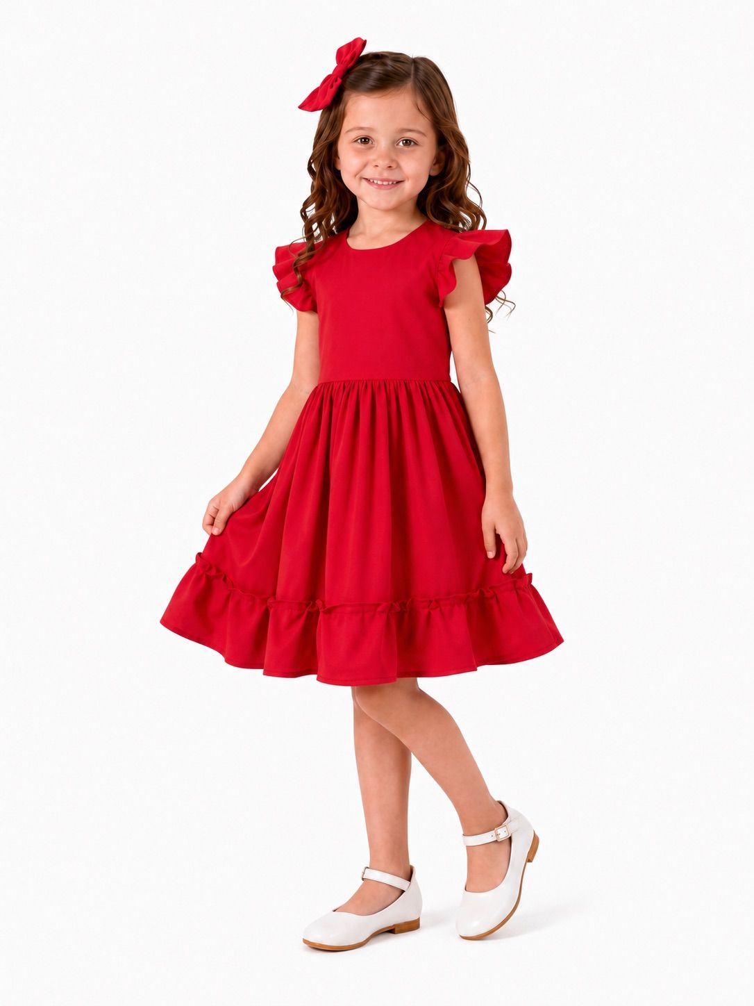 Vestido infantil vermelho com saia rodada para aniversário