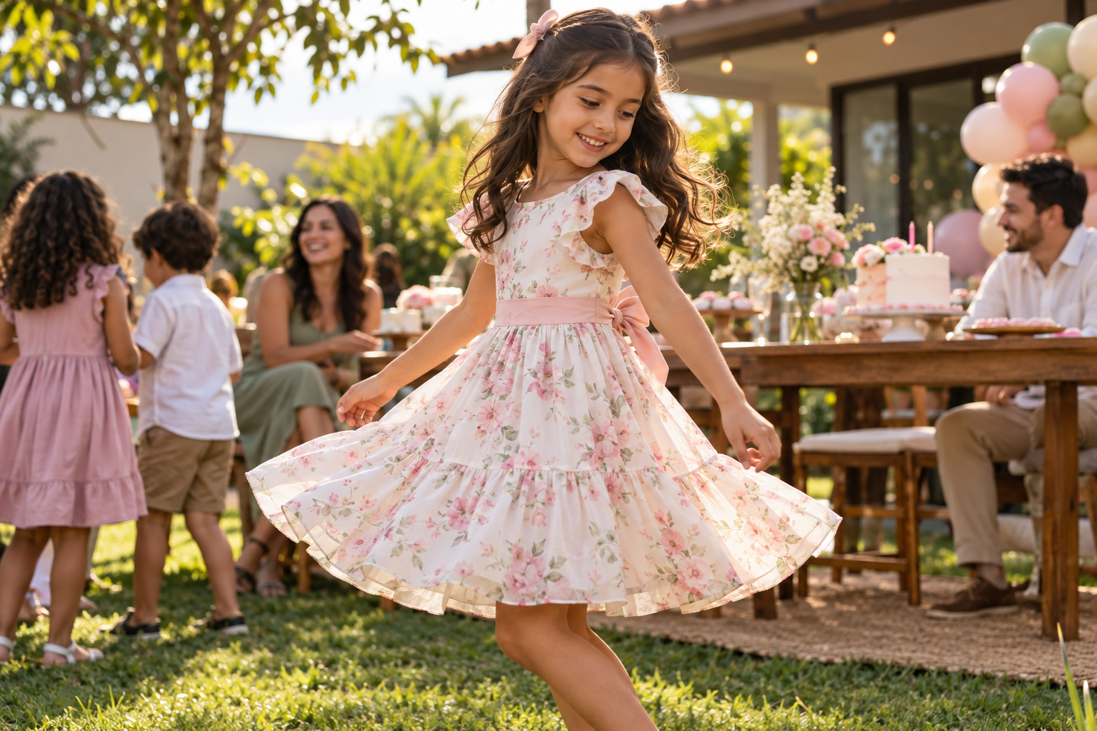 Menina em festa de aniversário no Jardim Santa Luzia, Aparecida de Goiânia, usando look infantil confortável