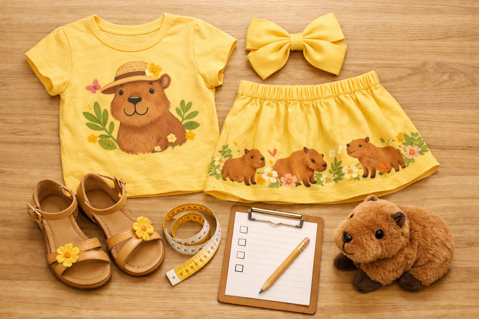 Checklist visual para escolher roupa infantil com tema de capivara