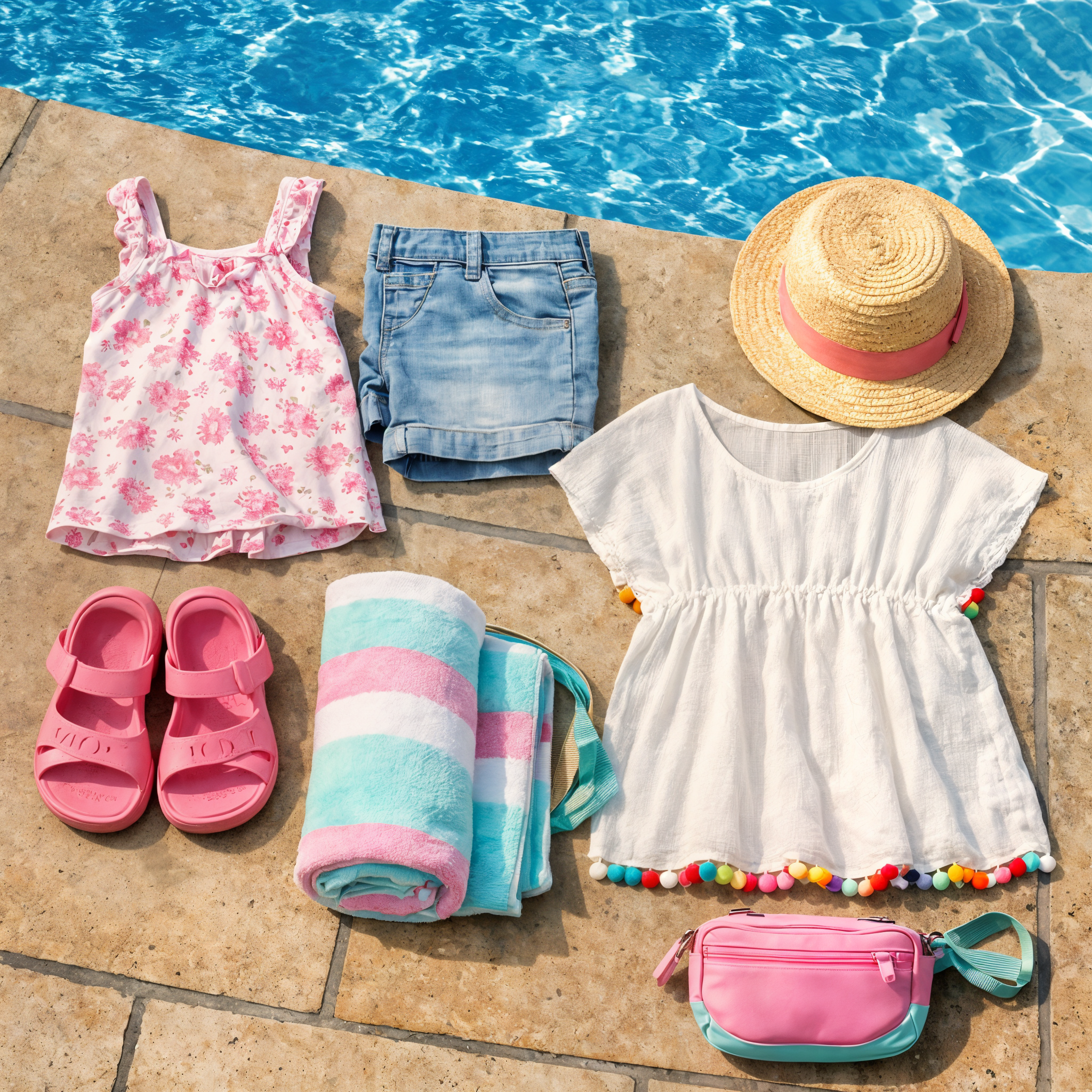 Checklist visual de roupas e acessórios infantis para parque aquático
