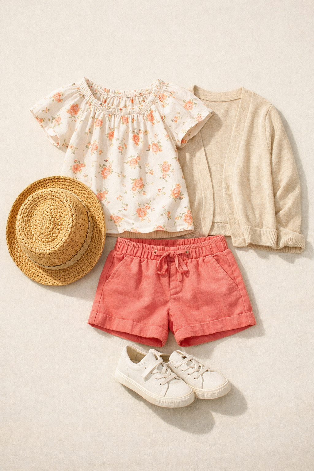 Conjunto infantil feminino para passeio ao ar livre — peças leves e confortáveis.