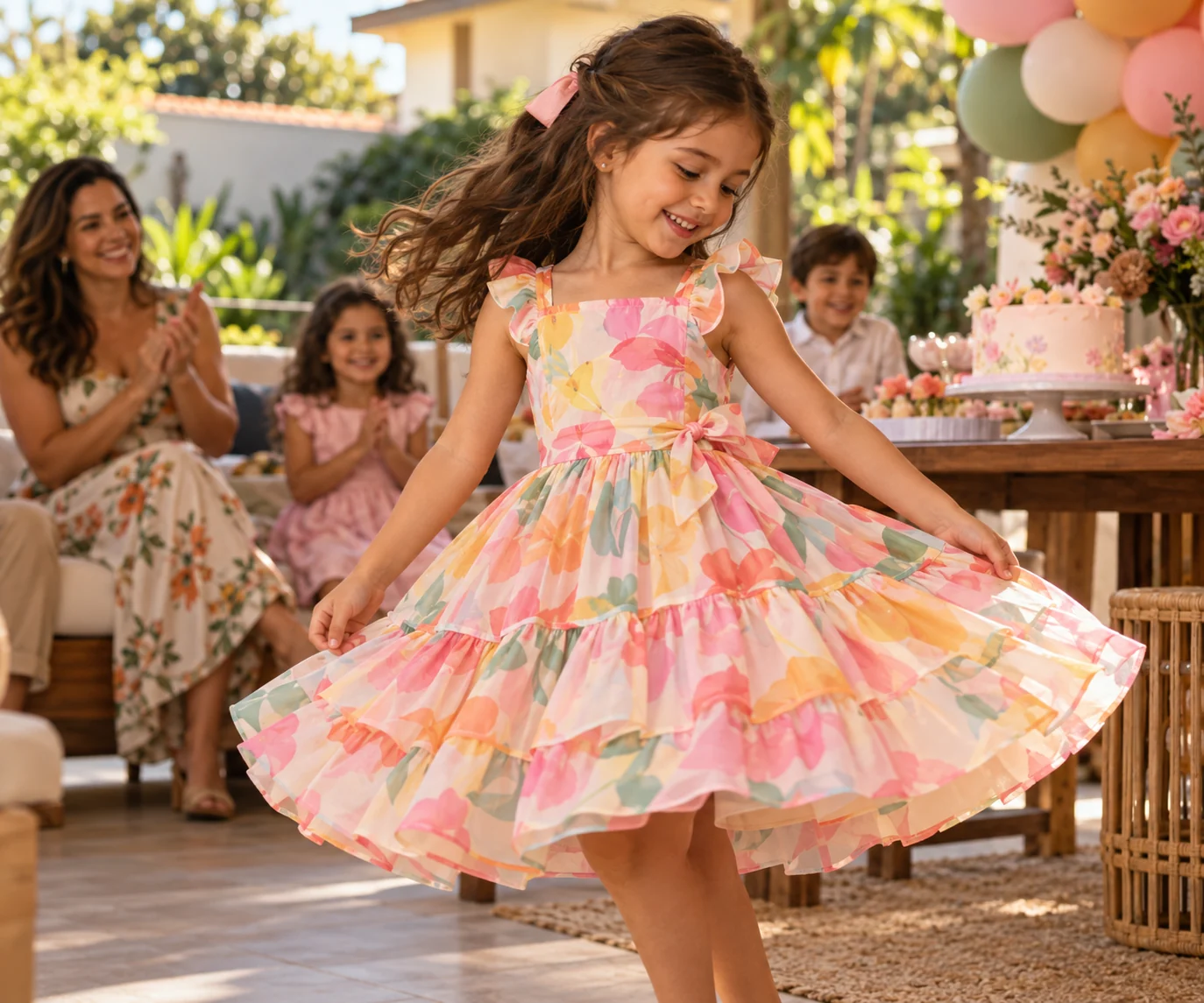 Menina usando look infantil feminino confortável em uma festa de aniversário em Goiânia