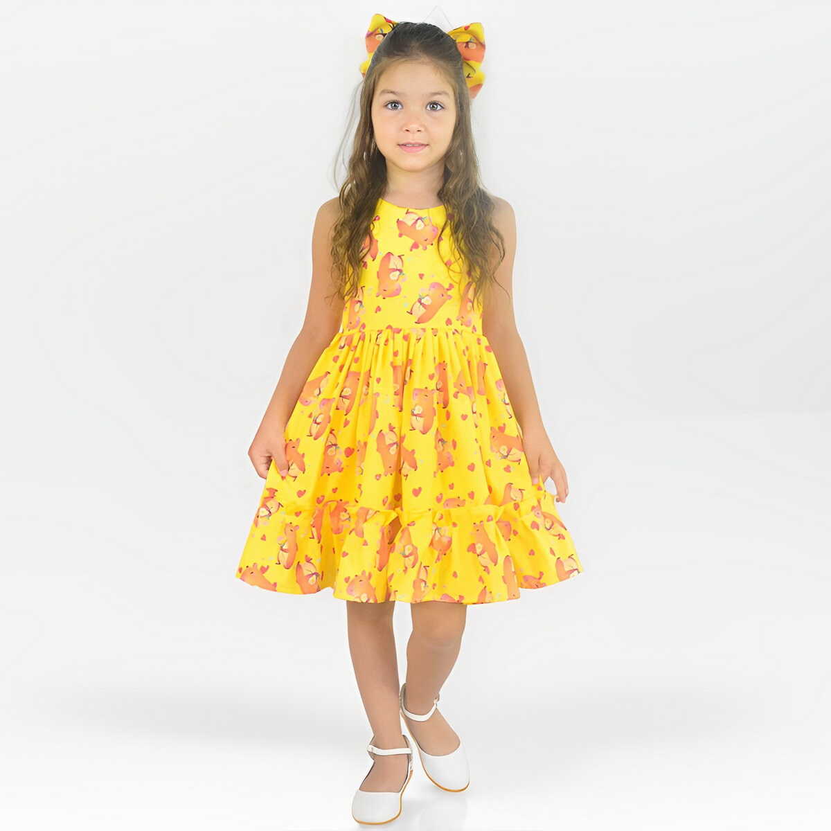 Vestido infantil amarelo estampado para aniversário em Itauçu